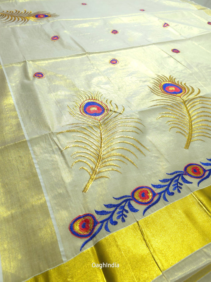 Red Feather : Traditional Onam Saree From Kerala