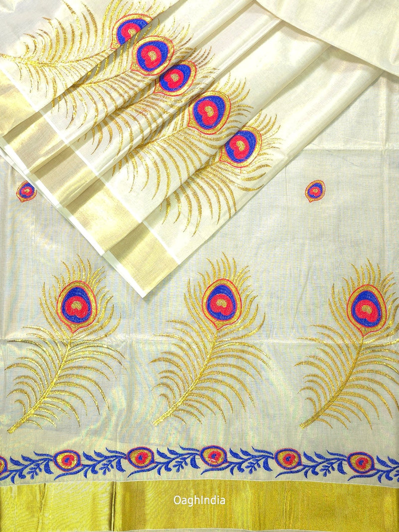 Red Feather : Traditional Onam Saree From Kerala