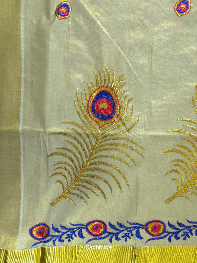 Red Feather : Traditional Onam Saree From Kerala