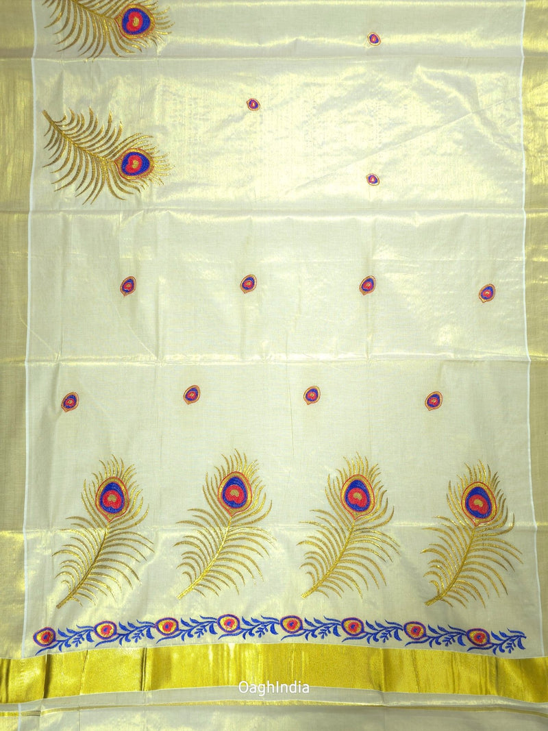Red Feather : Traditional Onam Saree From Kerala