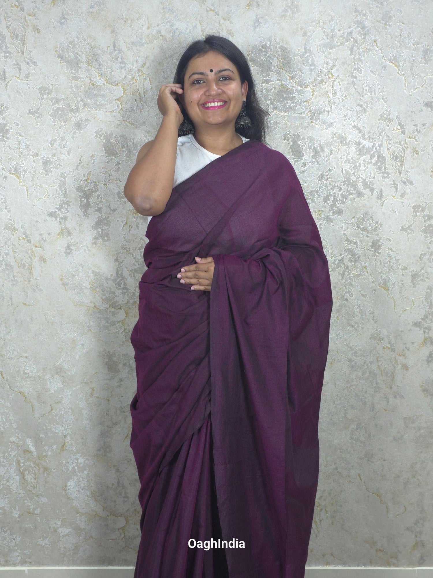 Sadagi: Wine Purple Soft Khadi Saree