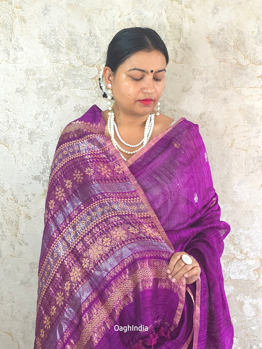 Rajvee : Royal Pure Matka Silk Handloom Saree With Silkmark(Wine)