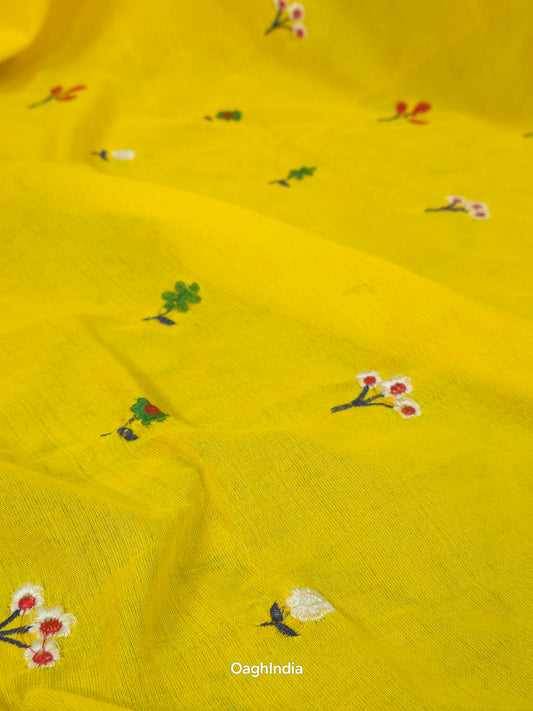 PhoolRani : Soft Khadi Cotton flower embroidery saree (Sunflower Yellow)