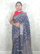 IRA : Ajrakh Handblock print Semi Crepe Saree(Nepthol Blue)