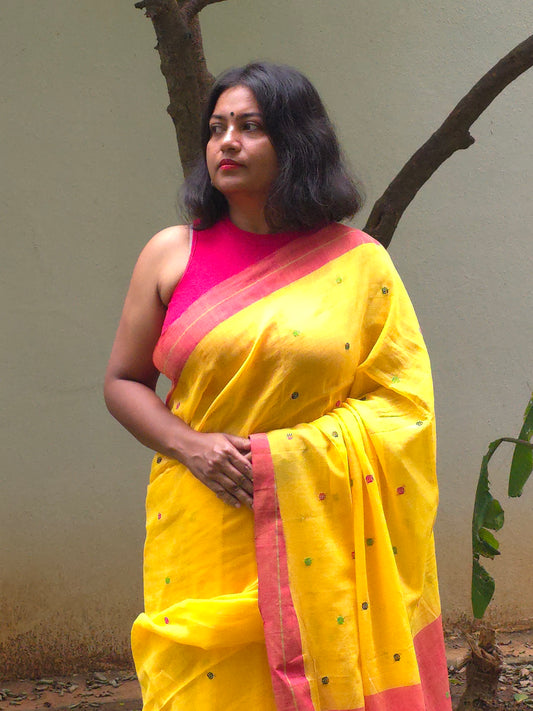Thenmozhi – Pure Cotton Yellow Saree