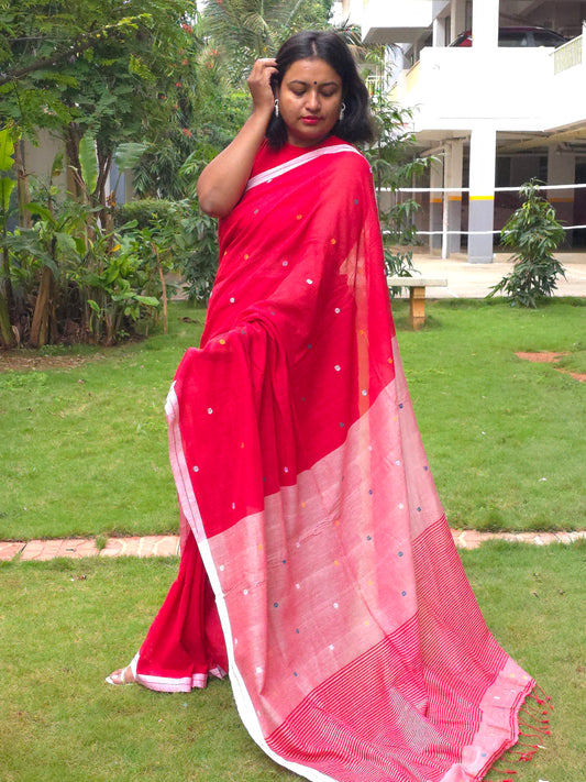 Anaya – Pure Cotton Red Saree