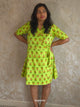 Neon Flair : Floral Wrap Dress(Neon Green)