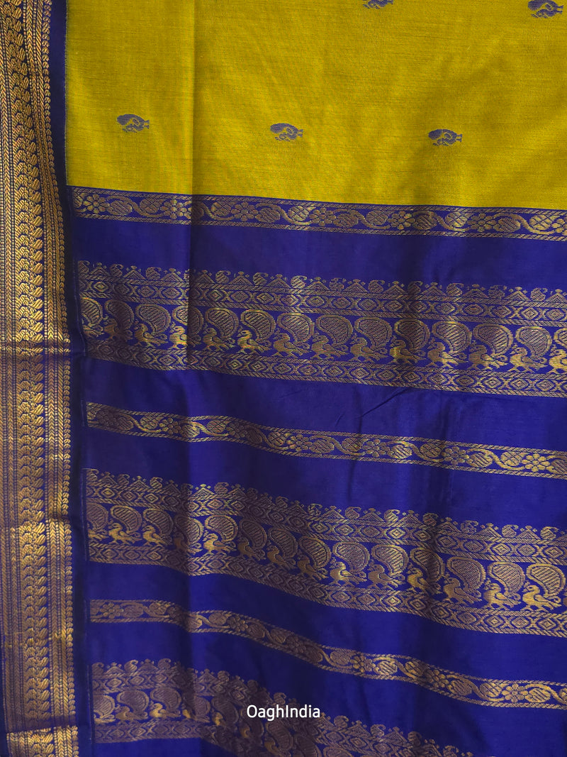 Utsav : Festive Cotton Silk Contrast Saree with Zari Border(Lime Green,Blue)