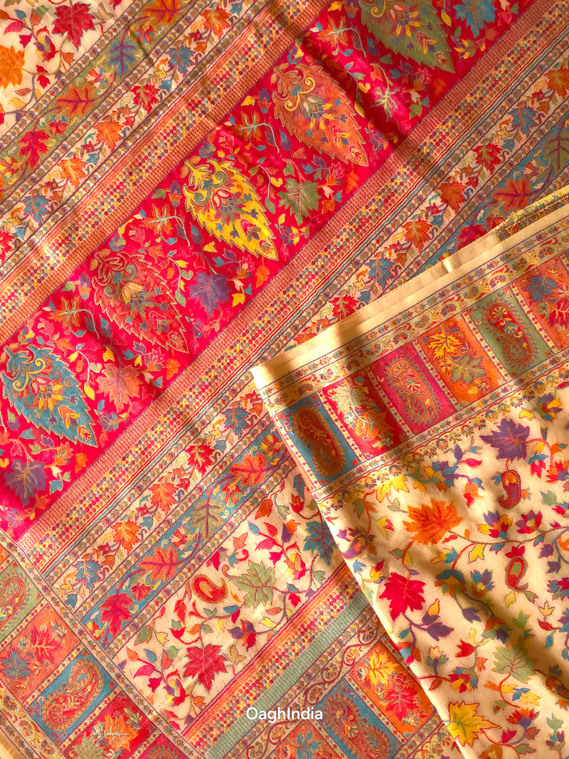 Zooni (Off-White) : Authentic Kashmiri Kani Saree