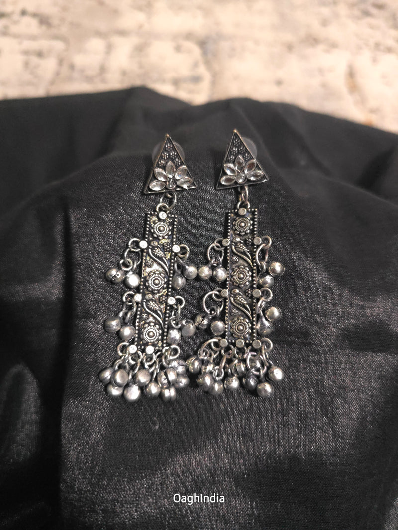 Kiya - Oxidised Dangler Earrings with beads