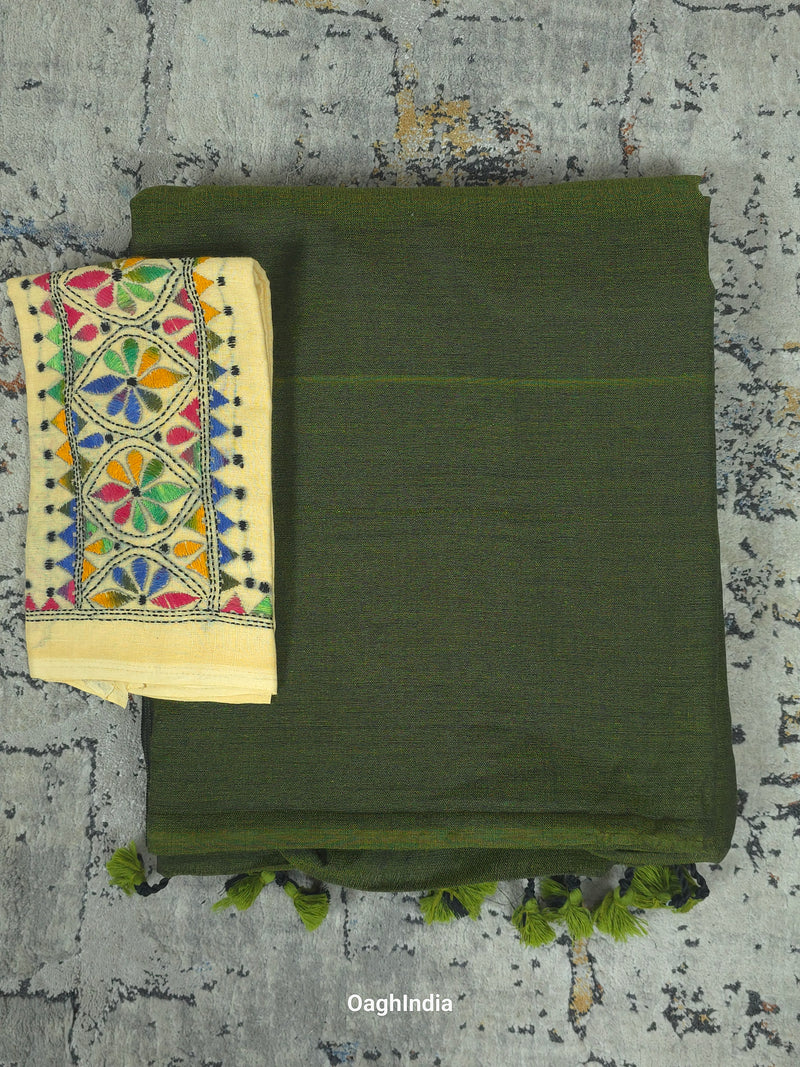 Sadagi: Bottle Green Soft Khadi Saree