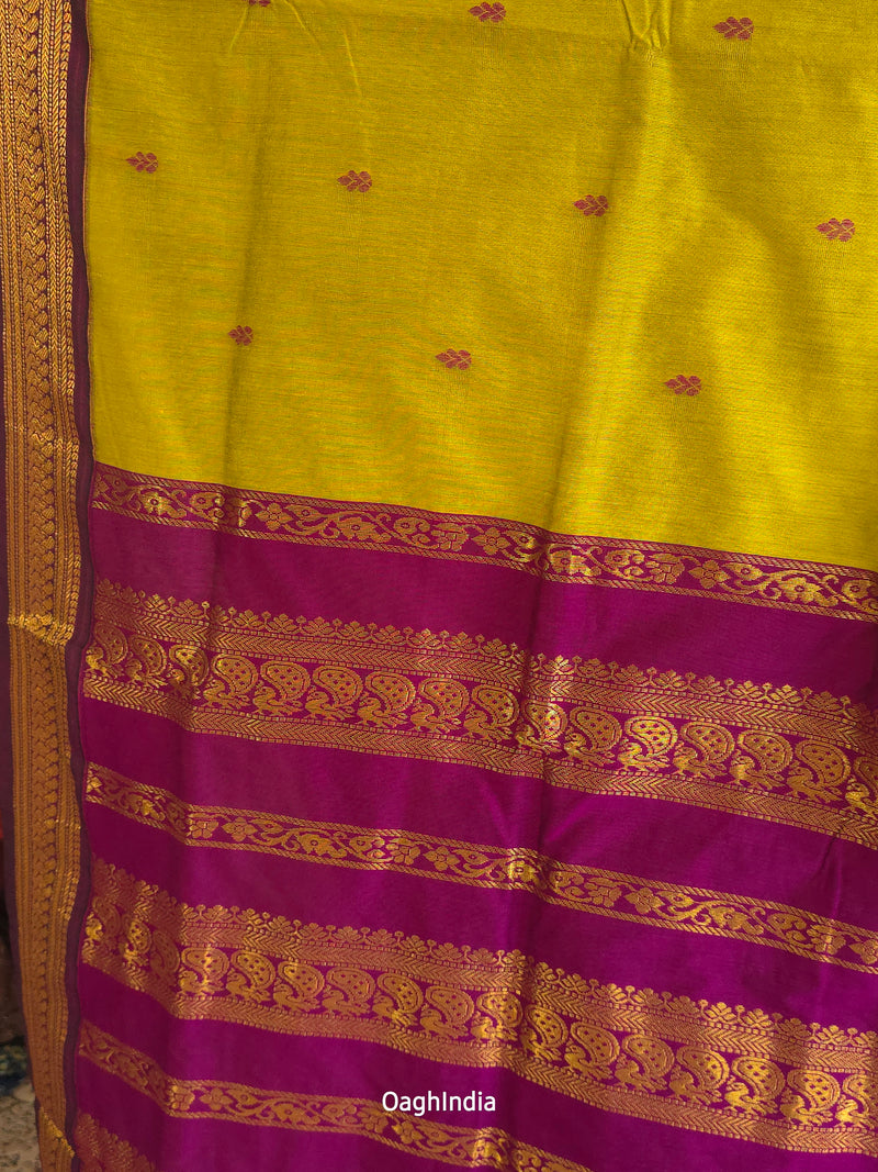 Utsav : Festive Cotton Silk Contrast Saree with Zari Border(Lime Green,Purple)