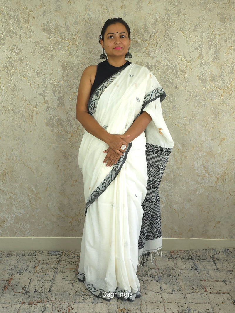 Lata : Phulia Cotton Jamdani Weaving Handloom (Snow White)