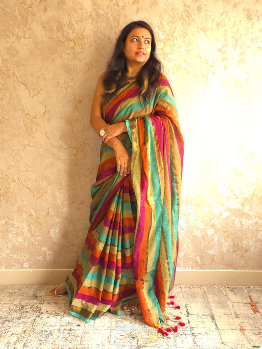 Indreni : Khadi handloom rainbow saree