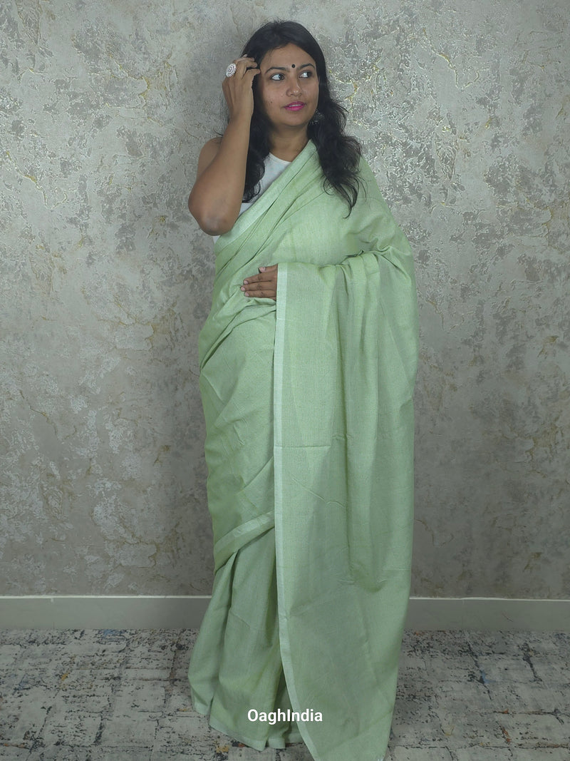 Sadagi: Pista Green Soft Khadi Saree