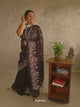 PhoolRani : Soft Khadi Cotton flower embroidery saree (Dark Chocolate Brown)