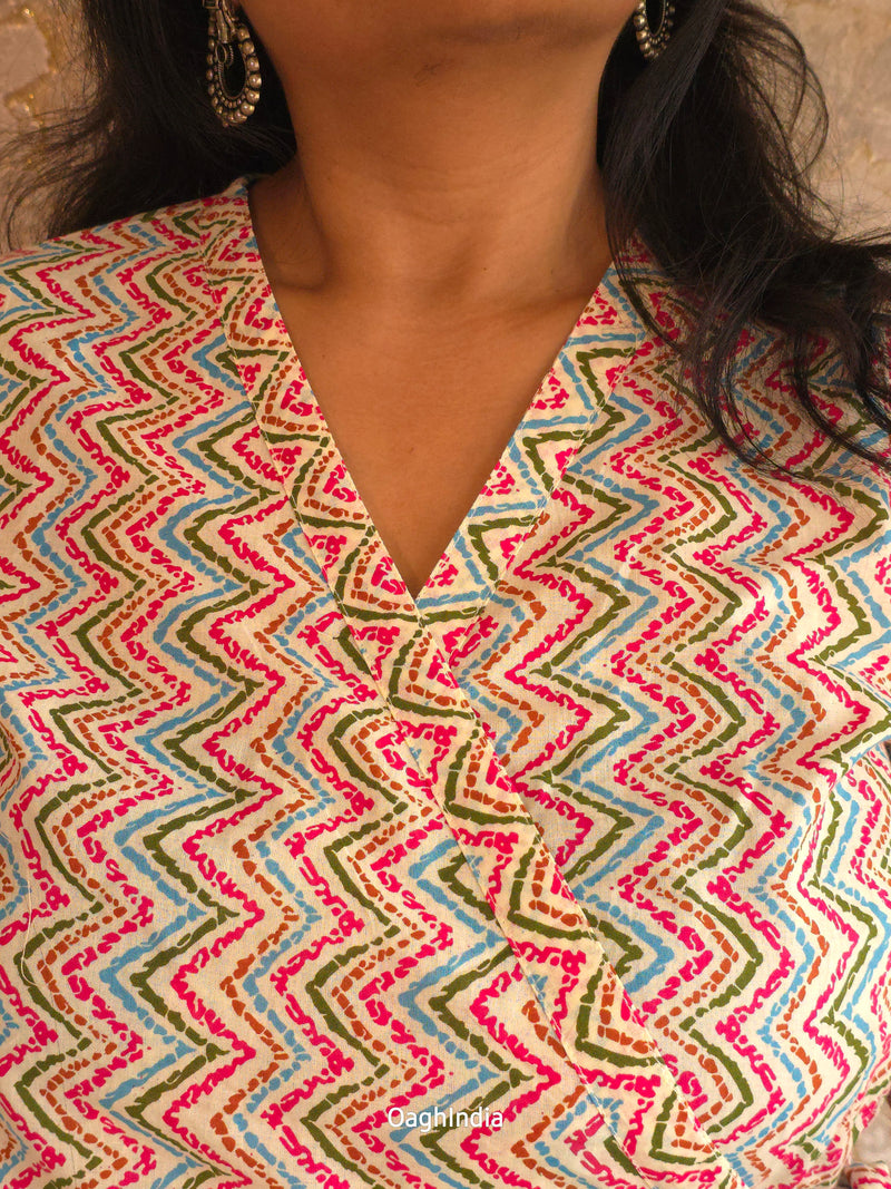 Lila Wave : Multicolour Lehariya Wrap Dress