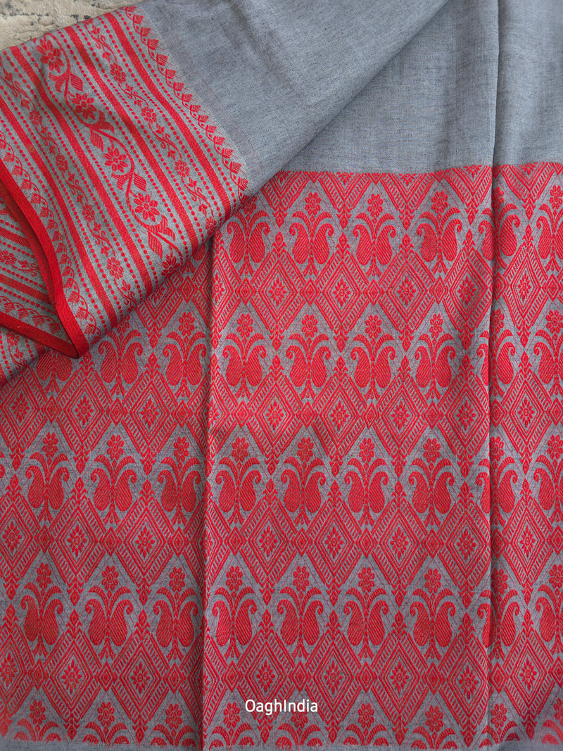 Lata : Phulia Cotton Jamdani Weaving Handloom (Gray)