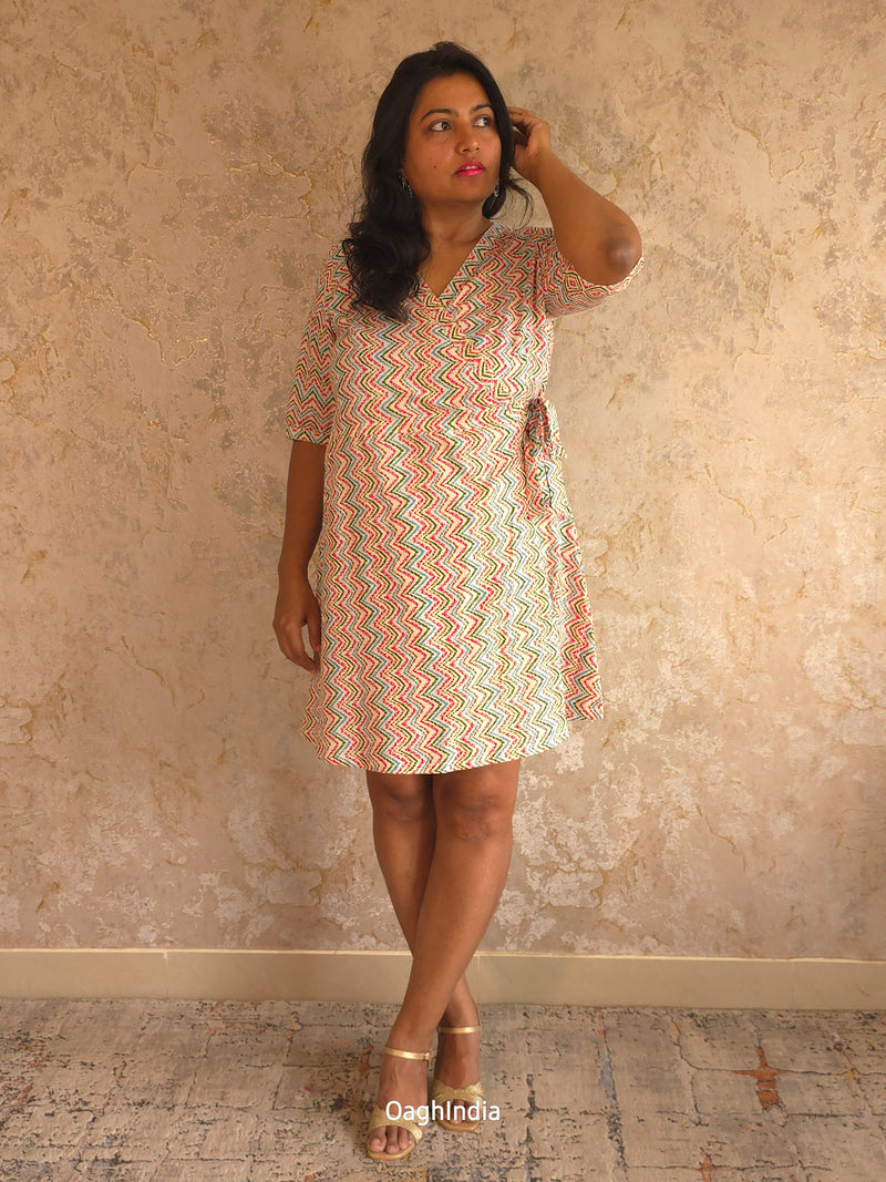 Lila Wave : Multicolour Lehariya Wrap Dress