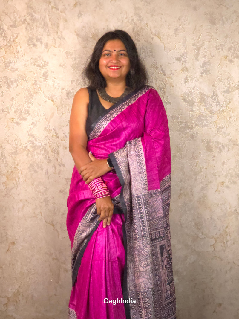 Amaya : Pure Silk Madhubani Art Saree (Silk Mark)