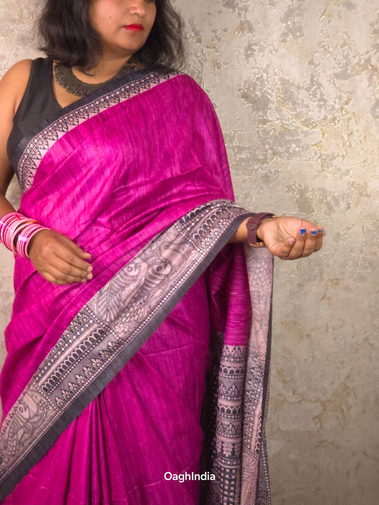 Amaya : Pure Silk Madhubani Art Saree (Silk Mark)