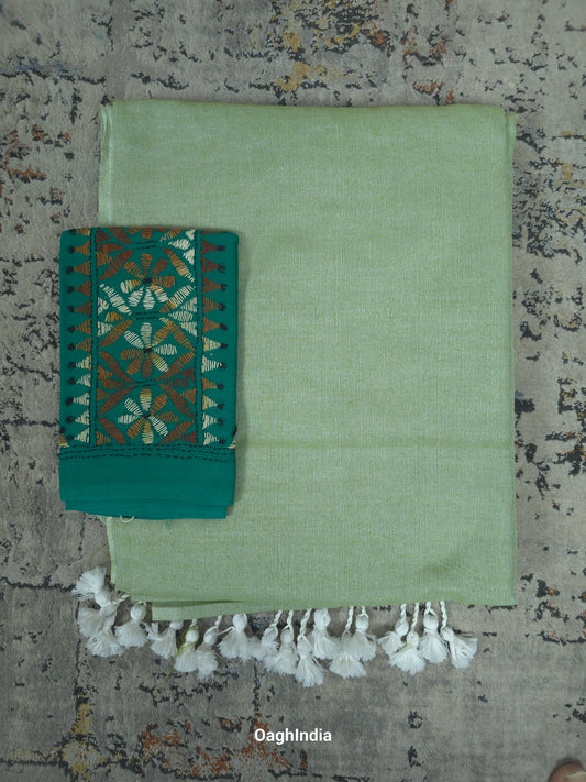 Sadagi: Pista Green Soft Khadi Saree