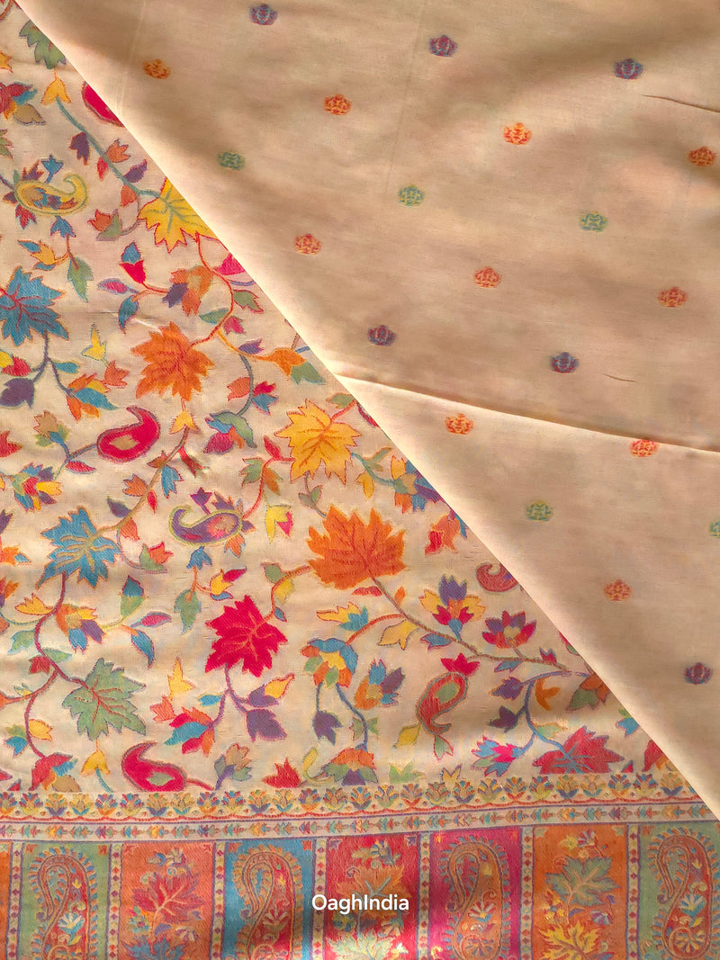 Zooni (Off-White) : Authentic Kashmiri Kani Saree