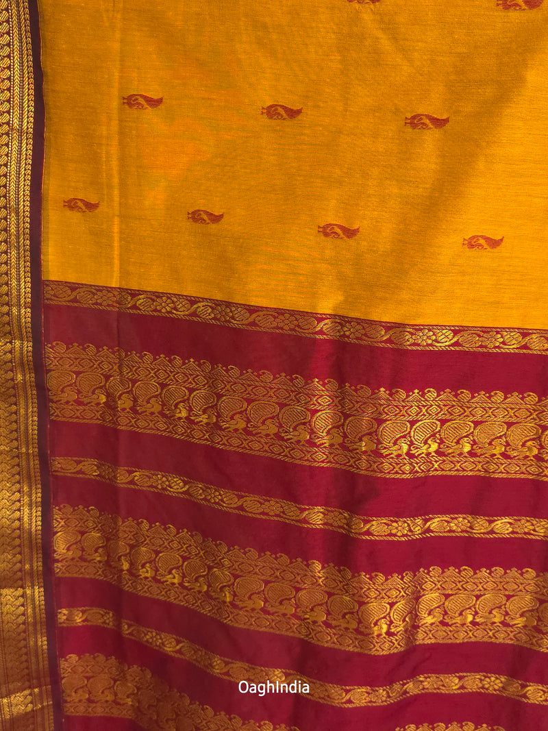 Utsav : Festive Cotton Silk Contrast Saree with Zari Border(Musturd, Brown)