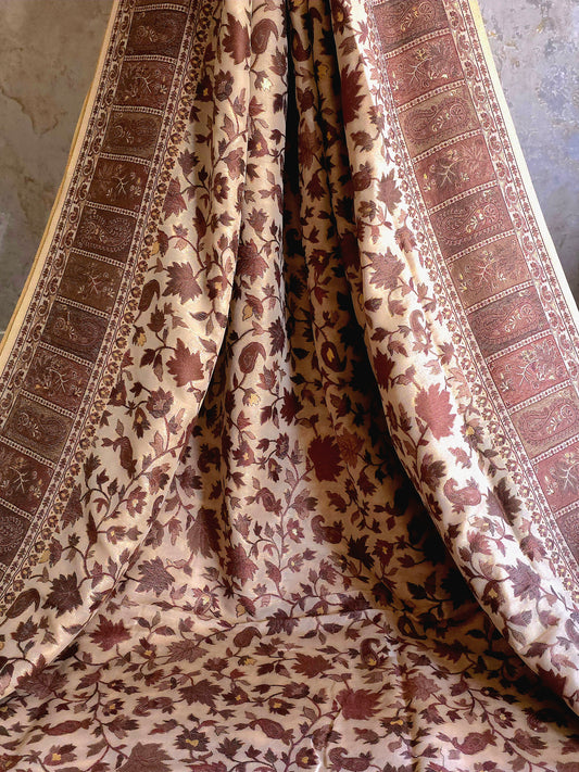 Parajika - Brown Monochrome : Authentic Kashmiri Kani Saree