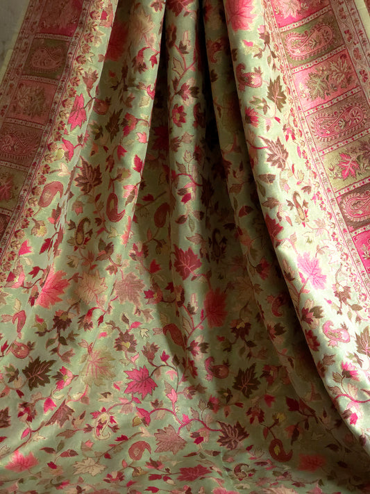Parajika (Pistachio & Pink): Authentic Kashmiri Kani Saree