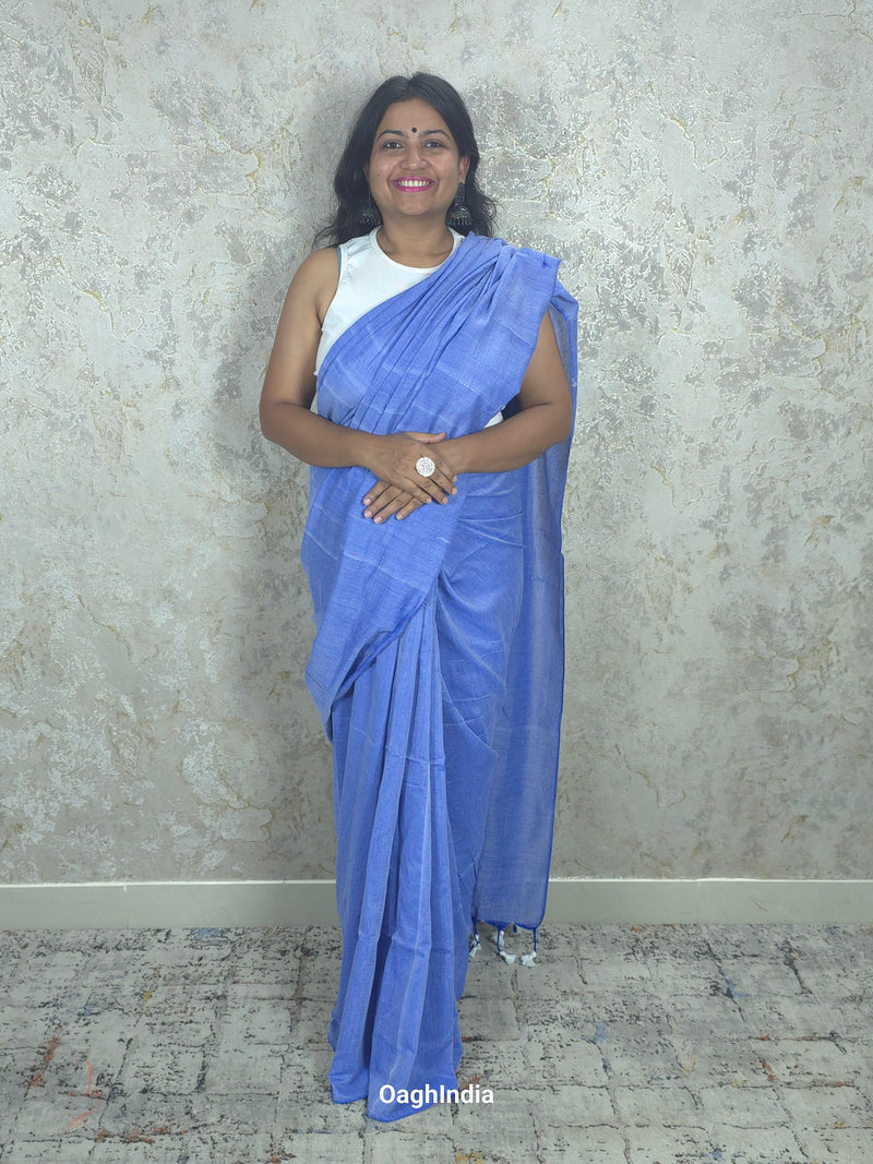 Sadagi: Cobalt Blue Soft Khadi Saree