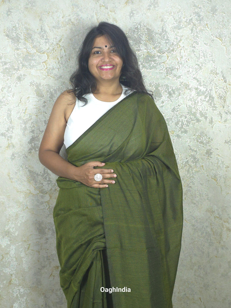 Sadagi: Bottle Green Soft Khadi Saree