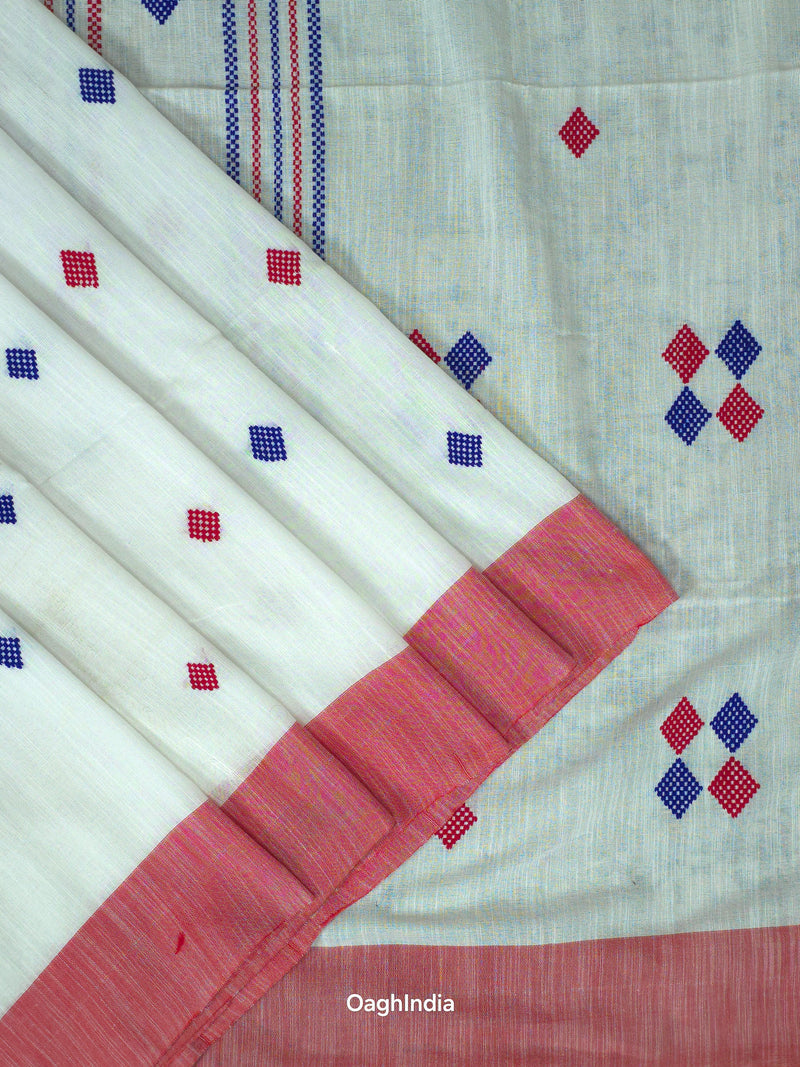 Red White Bhujori Handloom Saree