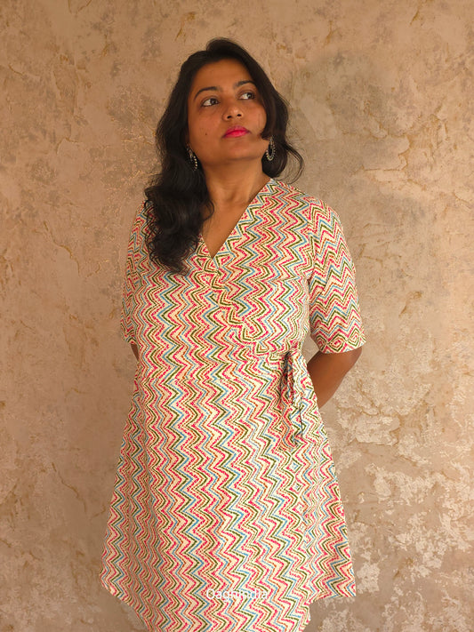 Lila Wave : Multicolour Lehariya Wrap Dress