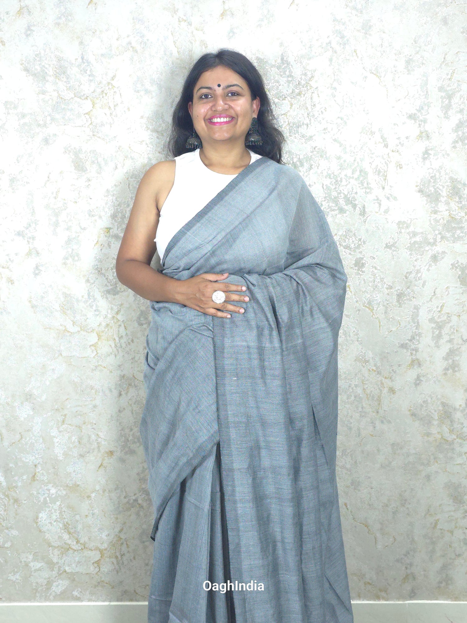 Sadagi: Steel Gray Soft Khadi Saree