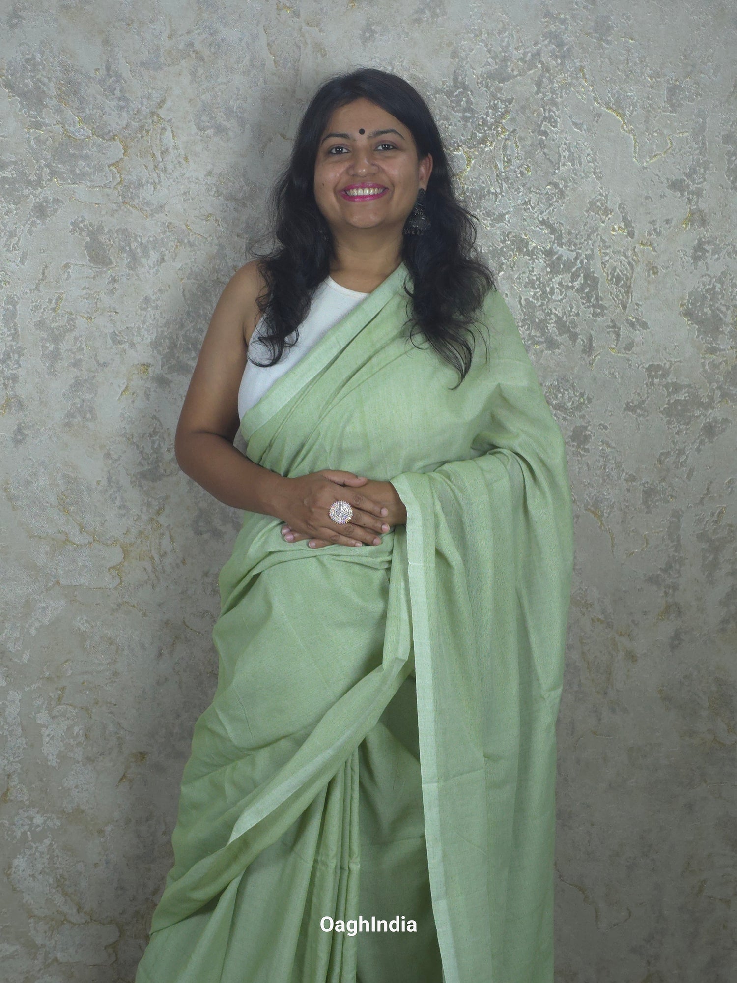 Sadagi: Pista Green Soft Khadi Saree