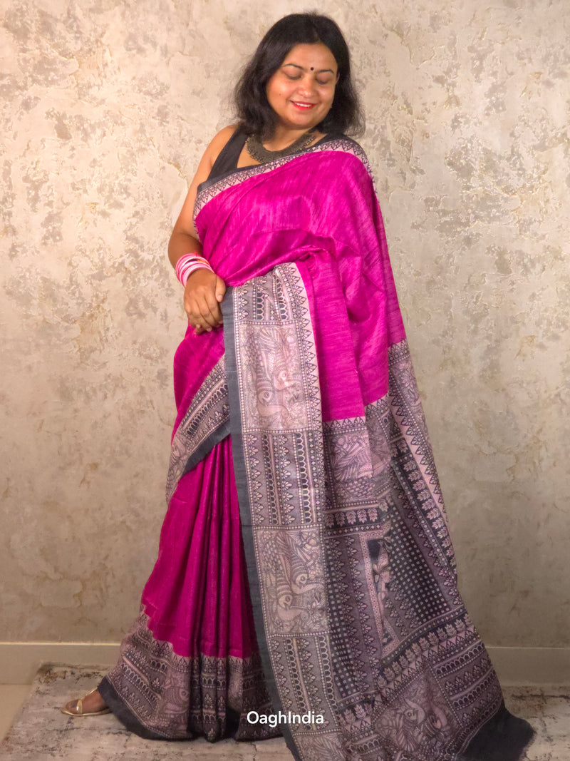 Amaya : Pure Silk Madhubani Art Saree (Silk Mark)