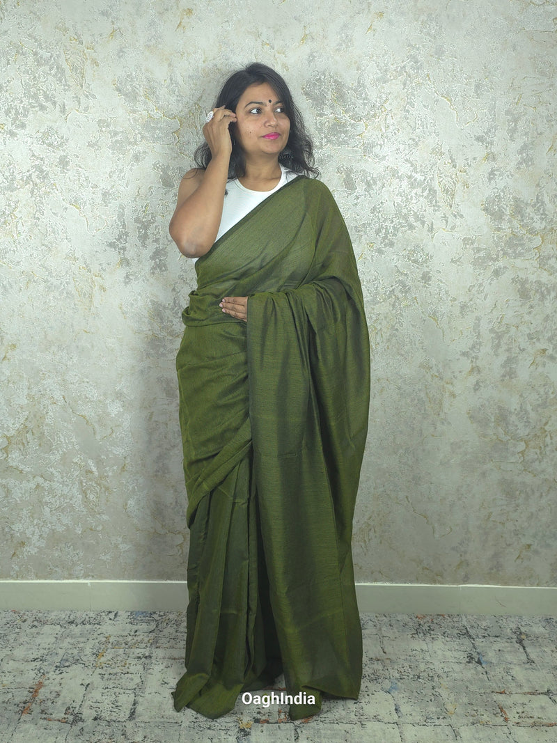 Sadagi: Bottle Green Soft Khadi Saree