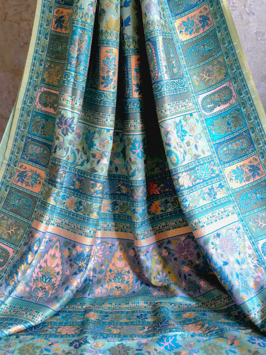 Parajika - Pistachio : Authentic Kashmiri Kani Saree
