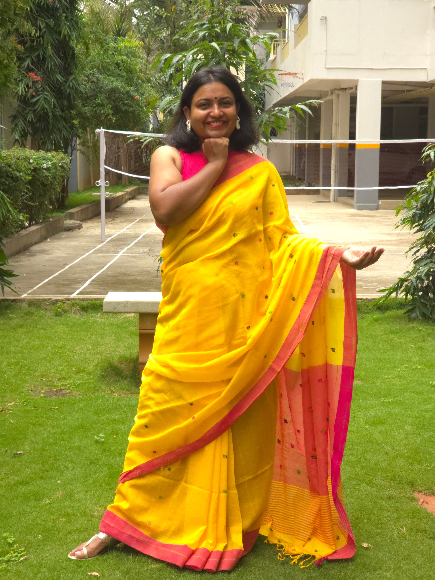 Thenmozhi – Pure Cotton Yellow Saree