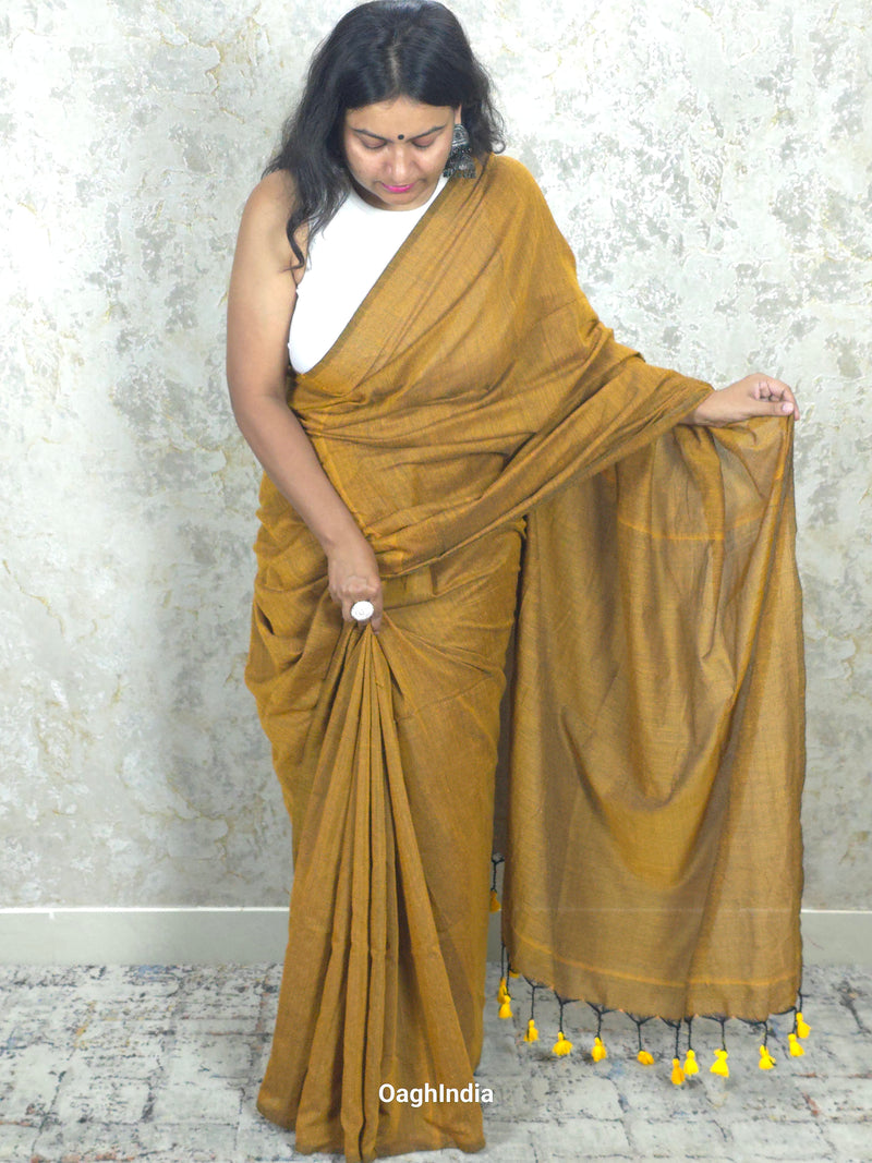 Sadagi: Musturd Soft Khadi Saree