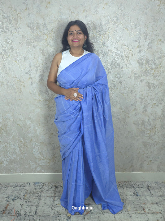 Sadagi: Cobalt Blue Soft Khadi Saree