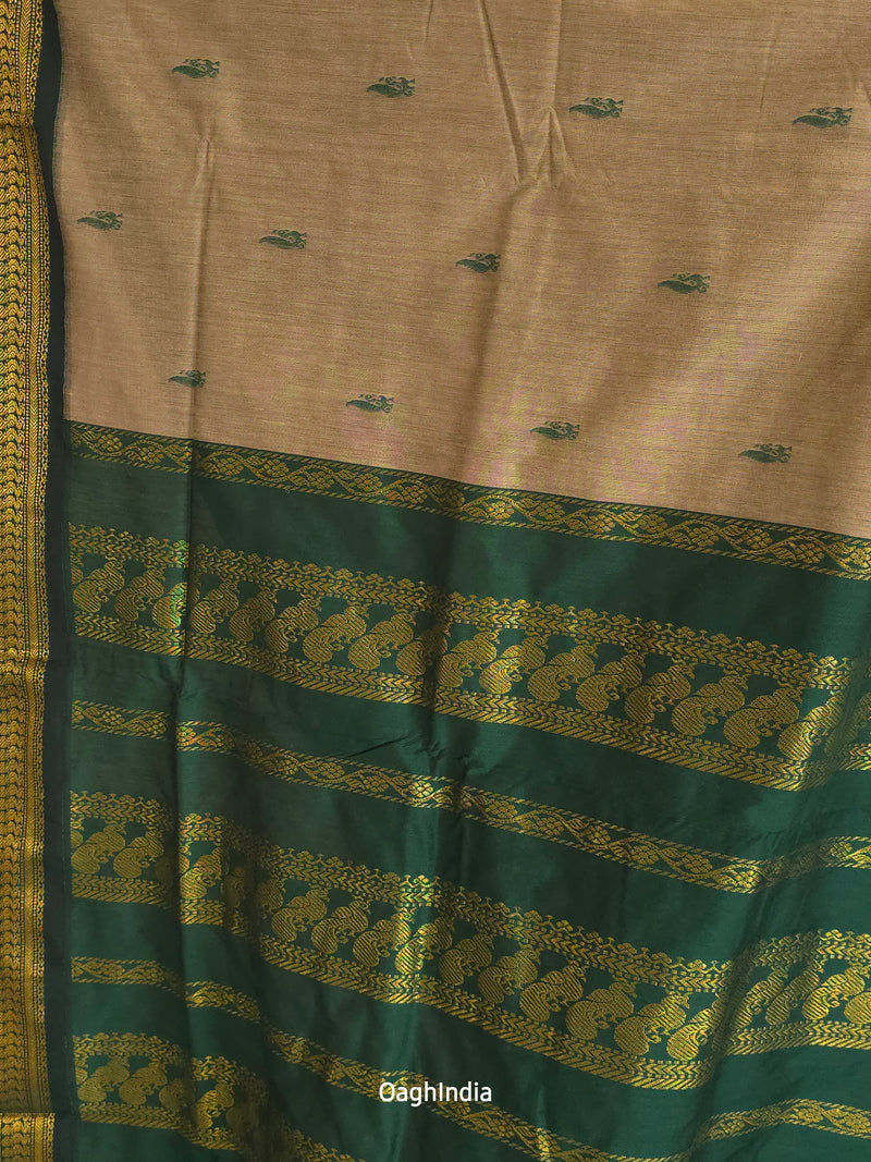 Utsav : Festive Cotton Silk Contrast Saree with Zari Border(Grey, Green)