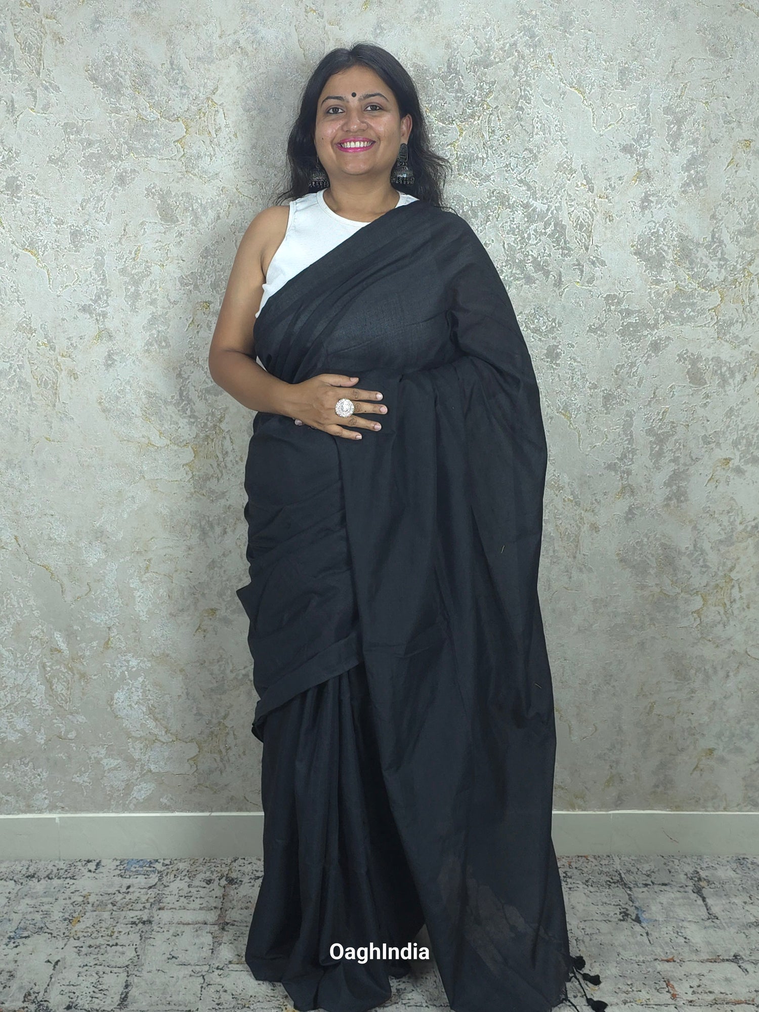 Sadagi: Pitch Black Soft Khadi Saree