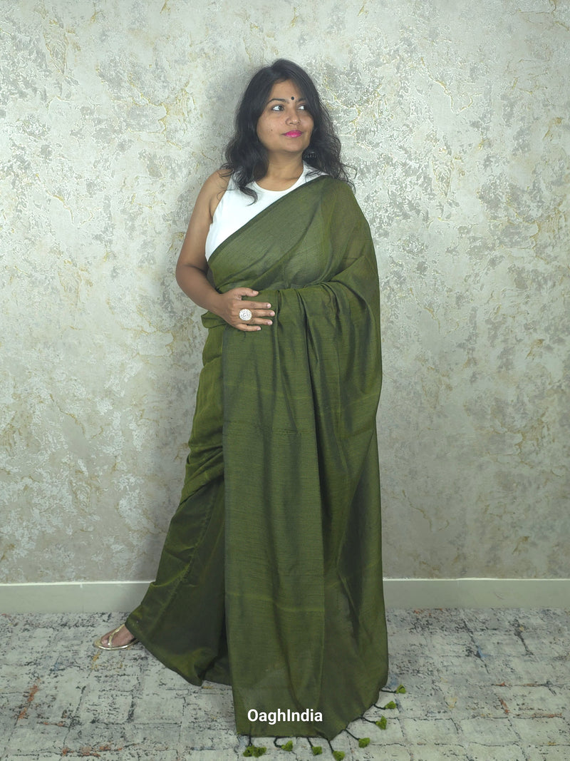 Sadagi: Bottle Green Soft Khadi Saree