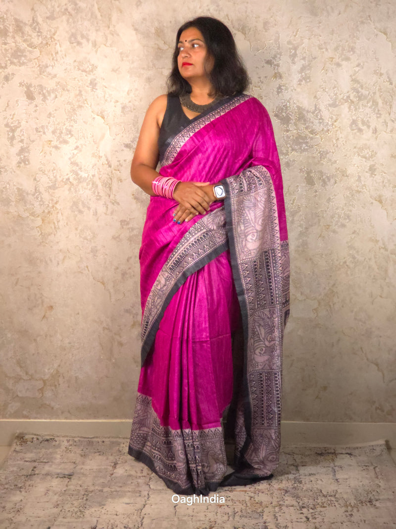 Amaya : Pure Silk Madhubani Art Saree (Silk Mark)
