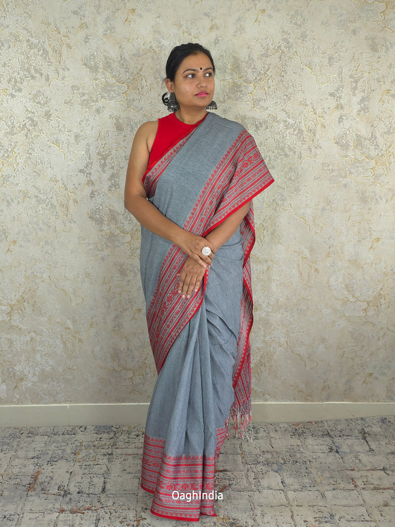 Lata : Phulia Cotton Jamdani Weaving Handloom (Gray)