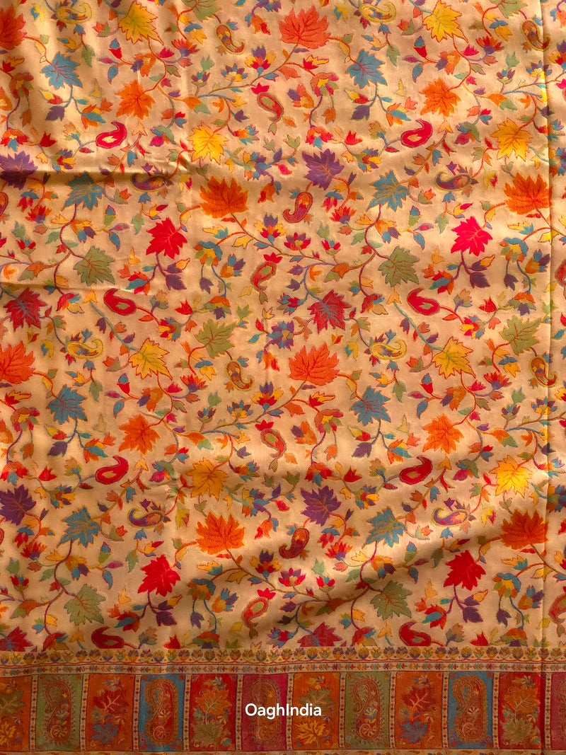 Zooni (Off-White) : Authentic Kashmiri Kani Saree