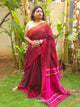 Ruhani – Brown Handloom Pure Cotton Saree with Magenta Pallu and Buti Detailing