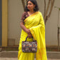 Saanjh – Yellow Cotton Saree with Copper Zari Fish Motifs and Striped Pallu